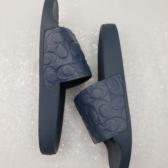 Coach Men's Slide Signature Leather Dark Demin Blue slip on Casual Sport - Picture 3 of 9